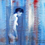 Blue Door 900 Nude, figure, Fusionnée, fusion, fusionnee, image, photo, art, painted, color, woman, girl, female, blended, merged, acrylic, watercolor, digital, artwork, colorful, figures, people, person, abstract, fine art, prints, editions, contemporary, naked, modern, expressionism, expressive, realism